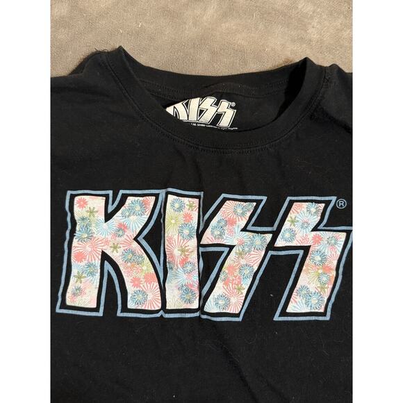 Kiss Other - NWOT Kiss Band Tee Shirt Girl Kid Size Large 11/13 Embroidered Cotton Crop Black